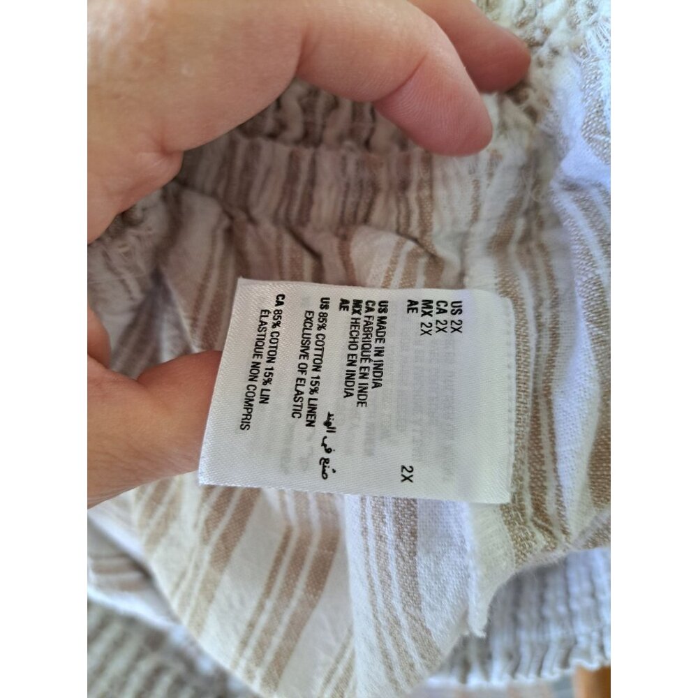 Lot of 2 Linen Blend XXl Striped Beige Elastic Waist Pants Women's Summer - Picture 13 of 15